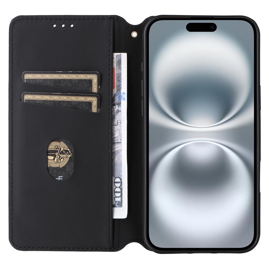 For iPhone 16 Plus Wallet Case Rhombus Imprinted Leather Phone Cover