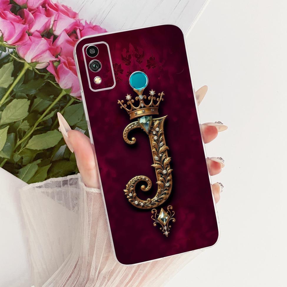 Чехол для Honor 9X Lite Прозрачный Роскошный Буквы от A до Z Модная Корона 2D Рисунок Мягкий Чехол Для Honor JSN-L21 JSN-L22 JSN-L23