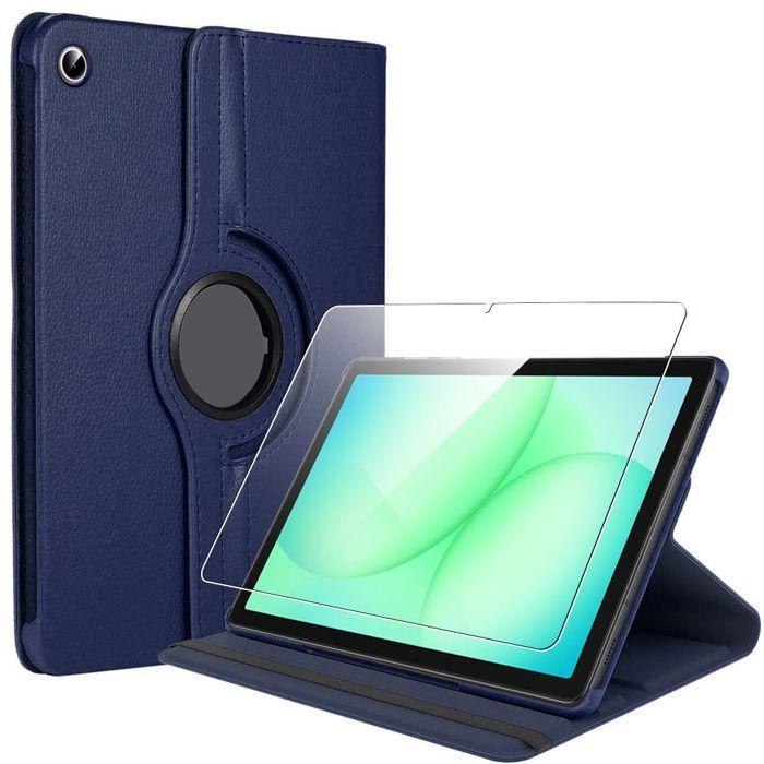Coque + Verre Trempé pour Samsung Galaxy Tab A11 Plus / A9 Plus - Rotatif 360° Synthécuir Bleu Marine