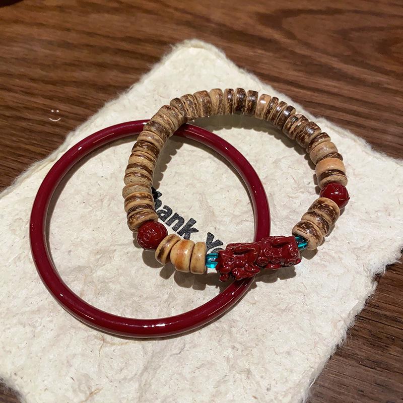 Женский браслет с бисером Pixiu 2023 года с кокосовой скорлупой и киноварью