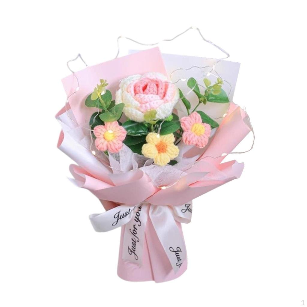 Crochet Flower Bouquet Artificial Flowers Home Decoration Knitting Mother Day Gift for Birthday