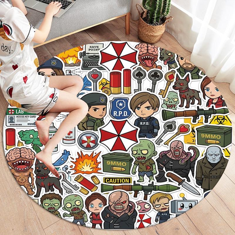 Resident Evil Round Area Rug Carpet Rug For Living Room Bedroom Sofa Playroom Decor Nonslip Floor Mat