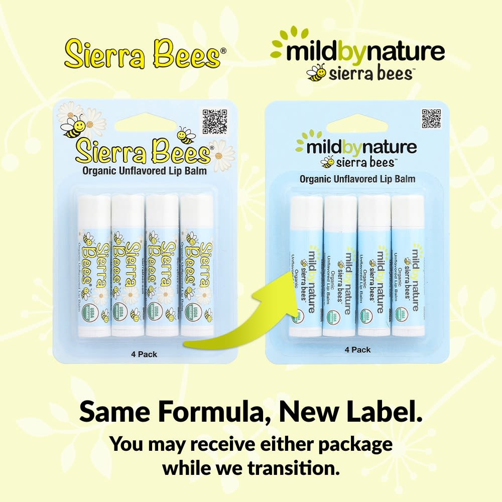 Mild By Nature Sierra Bees™, Органический бальзам для губ, Без аромата, 4 штуки, 4,25 г (0,15 унции) Каждый