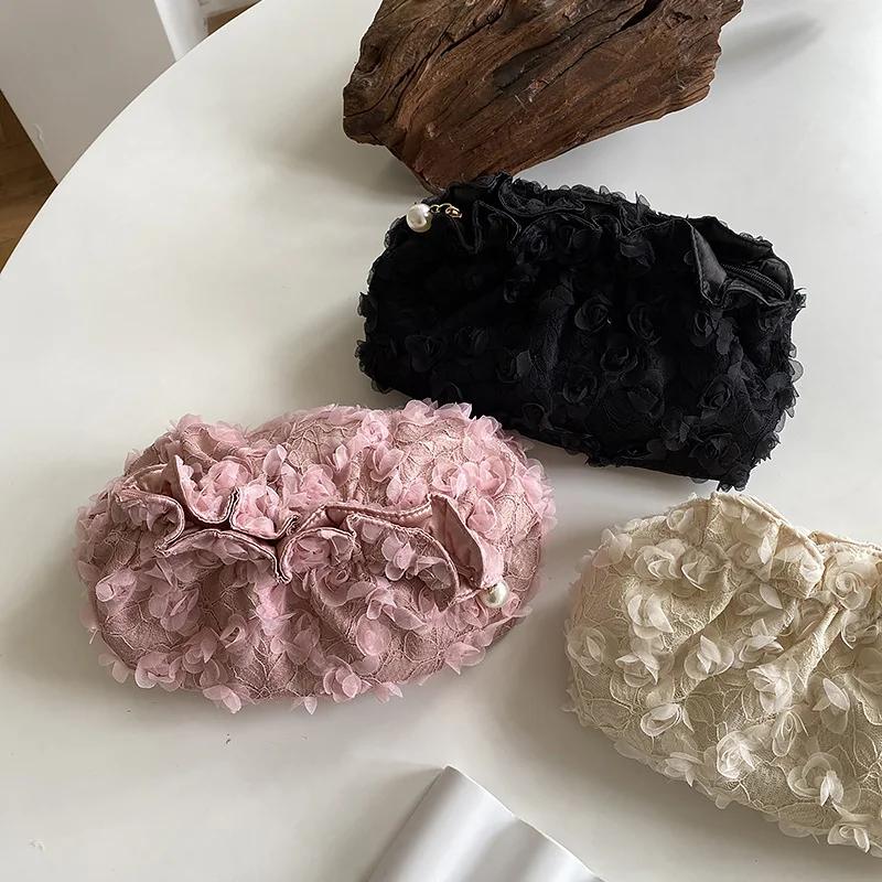 Кошелек женская сумочка кружевная винтажная ажурная повседневная однотонная молния сумка для девочек косметичка