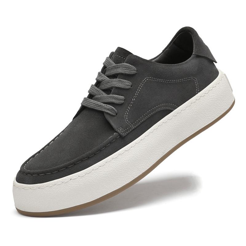 Мужская обувь осенняя дышащая с круглым носком на шнуровке белая замшевая универсальная на толстой подошве модного бренда повседневная