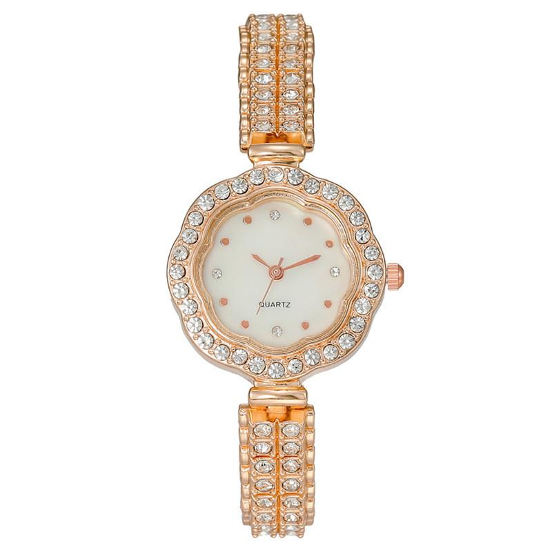 Womens Jewelry Style Metal Watch With Quartz Core And Flower Dial Design