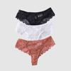 3 Pieces Lot Women's Sexy Lace Panties Lace Thongs Lingerie Intimates Woman Designed Tangas Big Size