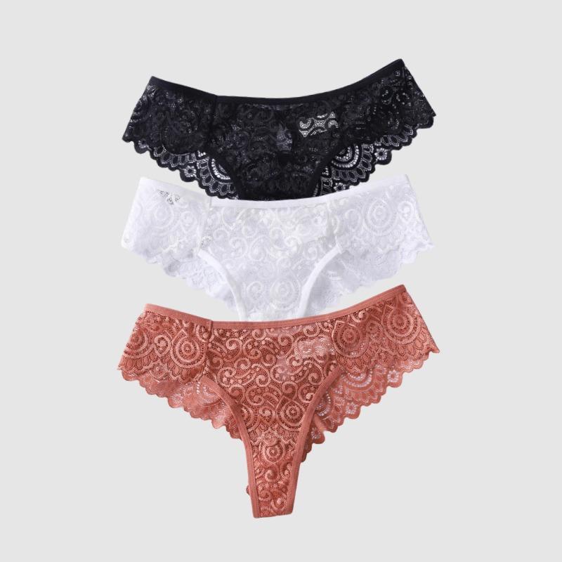 3 Pieces Lot Women's Sexy Lace Panties Lace Thongs Lingerie Intimates Woman Designed Tangas Big Size