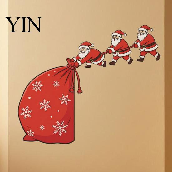Winter Wonderland Home Accents Christmas Door Topper Decor, Santa Claus Frame Wall Sticker, Funny Reusable Art Xmas Corner Decal, Waterproof