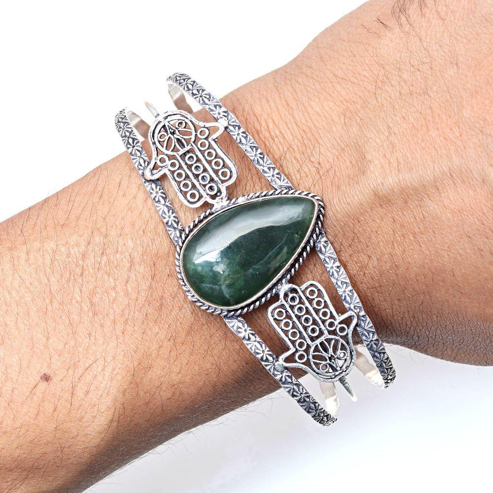 Vassolite Gemstone Antique Silver Jewelry Cuff Bracelets 7''Adjustable