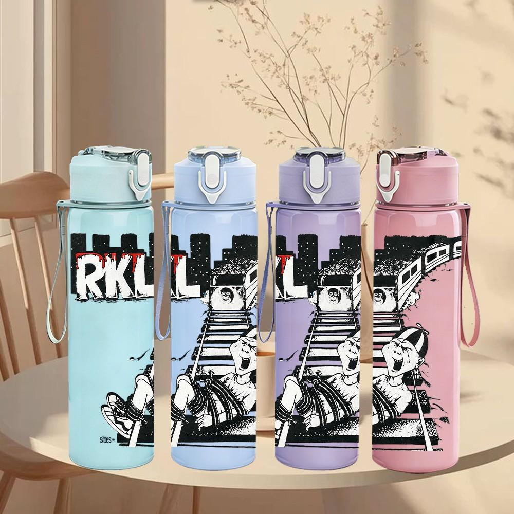 1PC RKL Black White Building 750ml sports water bottle leakproof straw lid outdoor office home