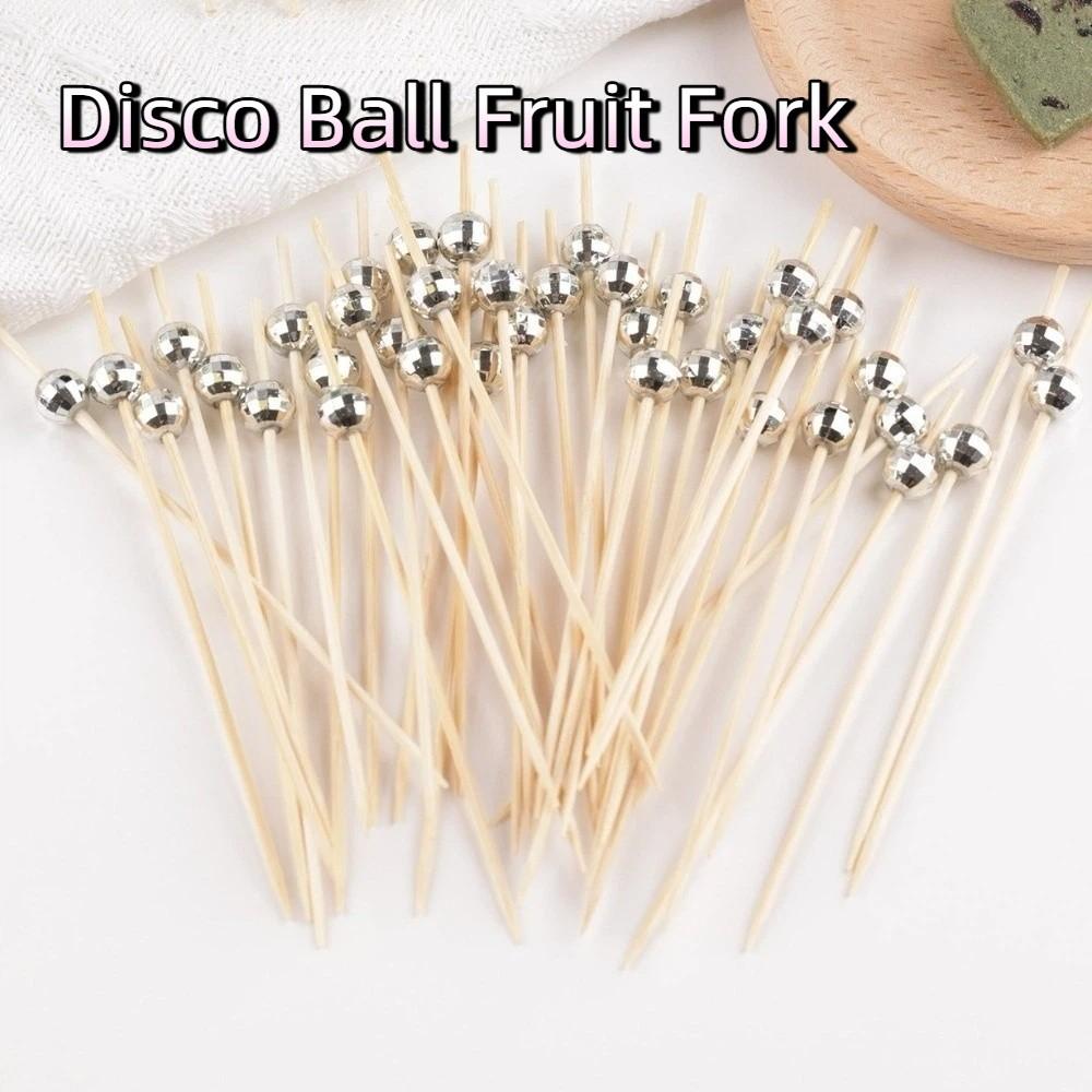 100 шт. Одноразовые вилки для фруктов в виде диско-шара 12 см Столовая посуда Пики для еды Зеркальная полировка Бамбуковые шпажки Свадьба День рождения