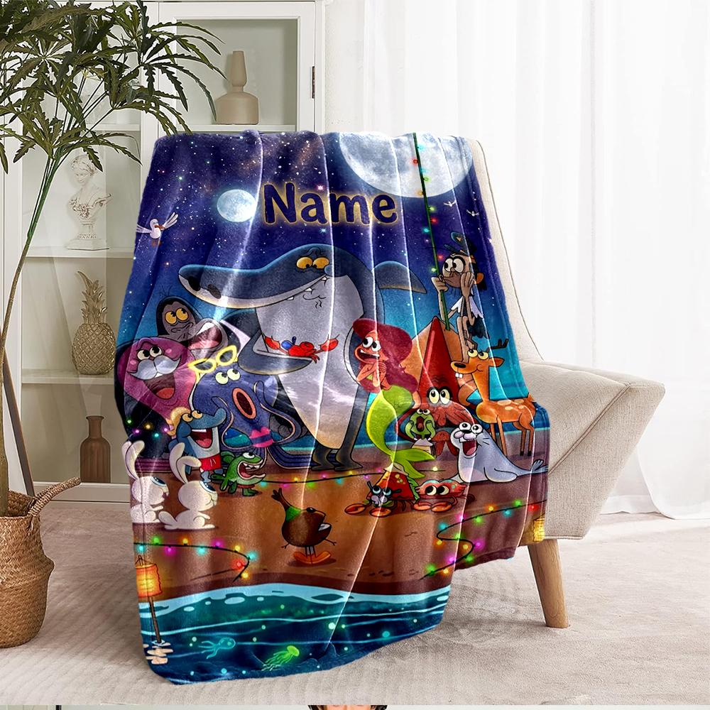 Custom Name Zig & Sharko Theme Printed Blanket - Perfect for Couch, Bed, Travel & Outdoor Use | Machine Washable, Cozy & Durable.