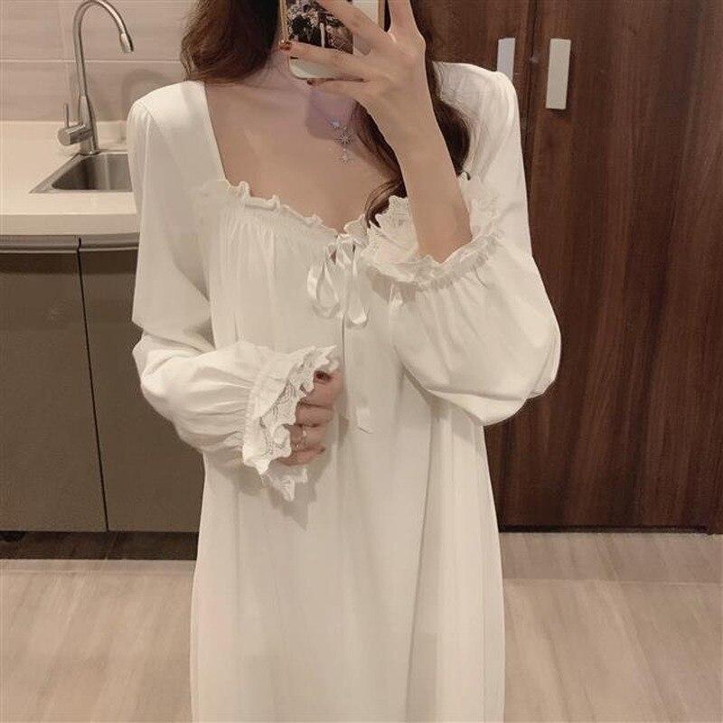 Ночные рубашки женские для отдыха, однотонные, милые, 3XL, кружевные, однотонные, шикарные, в стиле принцессы, милые, мягкие, домашняя одежда, ночная рубашка, белая