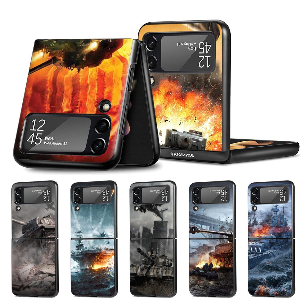 Чехол для мобильного телефона Tanks Fighter Warship для Samsung Galaxy Z Flip4 Flip3 5G, черный чехол Z Flip 4 3, роскошный жесткий чехол из ПК Zflip3