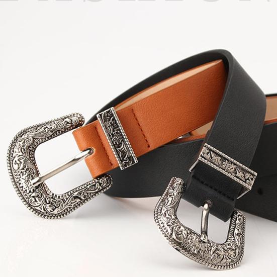 Women Retro Belt Solid Color Faux Leather Waistband Adjustable Length Multi Holes Design Jeans Belt Costume Accessories