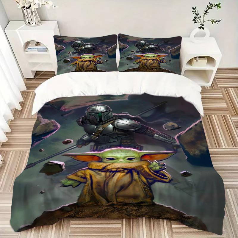 Baby Yoda Mandalorian Print 3Pcs Bedding Setduvet Cover With 2 Bedropillowcase Home Birthday Gift