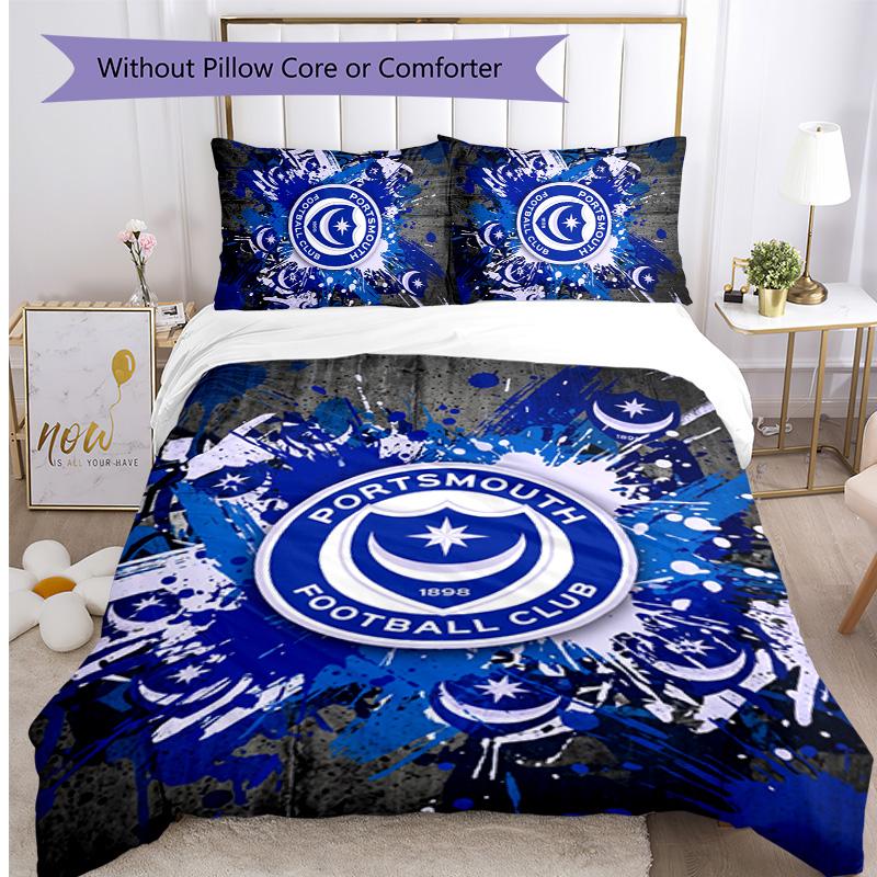 Portsmouth FC Printed 3PCS Bedding Set Breathable Duvet Cover with Pillowcases Decorative Bed Linen for Bedroom Home