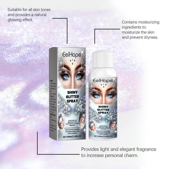 100ML Glitter Spray Shimmering Face Hair Clothes Body Spray Long-Lasting Quick Drying Stage Performance Makeup Spray Carnival Festival Party Supplies