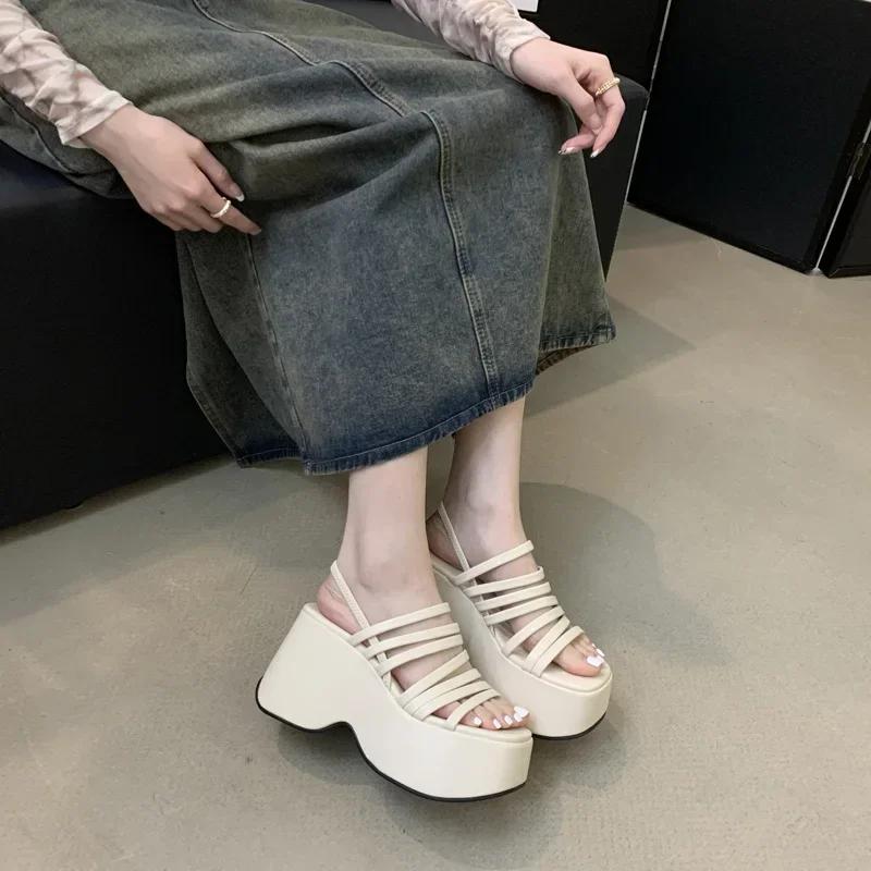 2025 Новая Мода Однотонные Задний Подъем Повседневные Женские Туфли Удобные Сандалии на Платформе и Танкетке