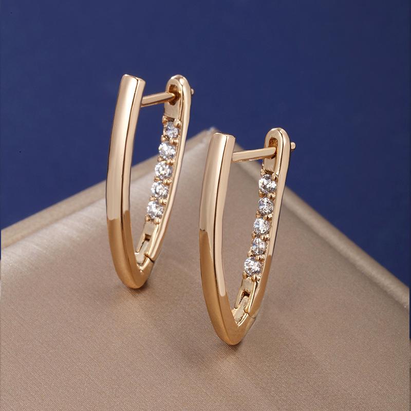 Fashion Exquisite Gold Color V Shape Dangle Earrings for Women Girls Elegant White Zircon Jewelry Gifts
