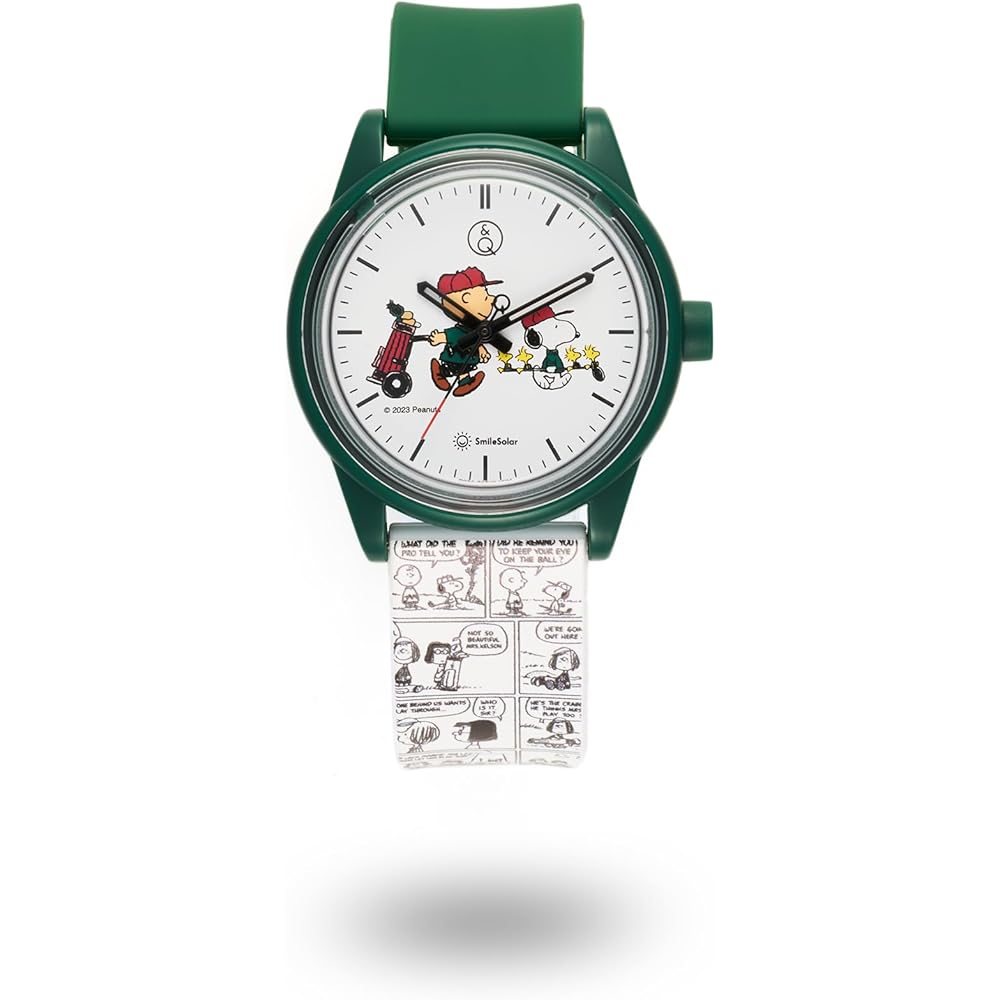 Q&Q SmileSolar Коллекция Peanuts Зеленые Гольф-Часы R02A-509VK На солнечных батареях Водонепроницаемые