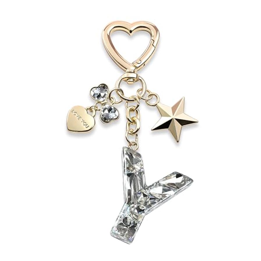Bling Keychain with Initial Letter Butterfly Star Pink Purple - Cute Gift for Women And Girls Bag Cup Charms Fashion Accessory