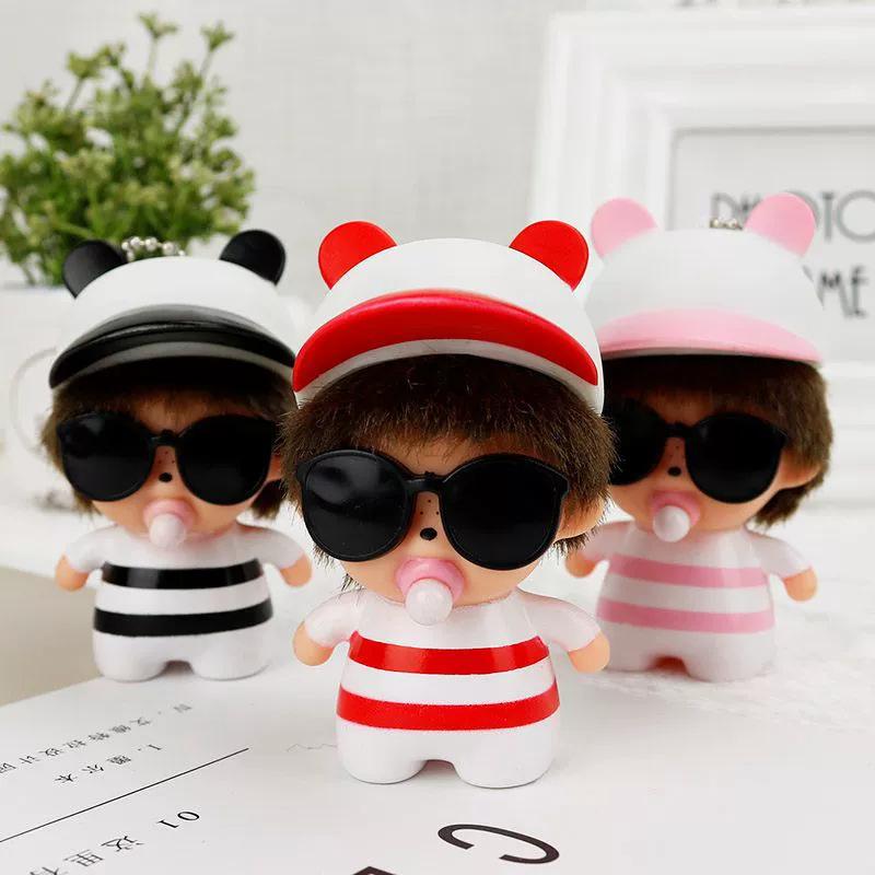 Monchhichi Keychains Cartoon Chhichi Sunglasses Toy Ornament Decoration Cute Keychains Bag Pendant Desk Accessories Holiday Gift