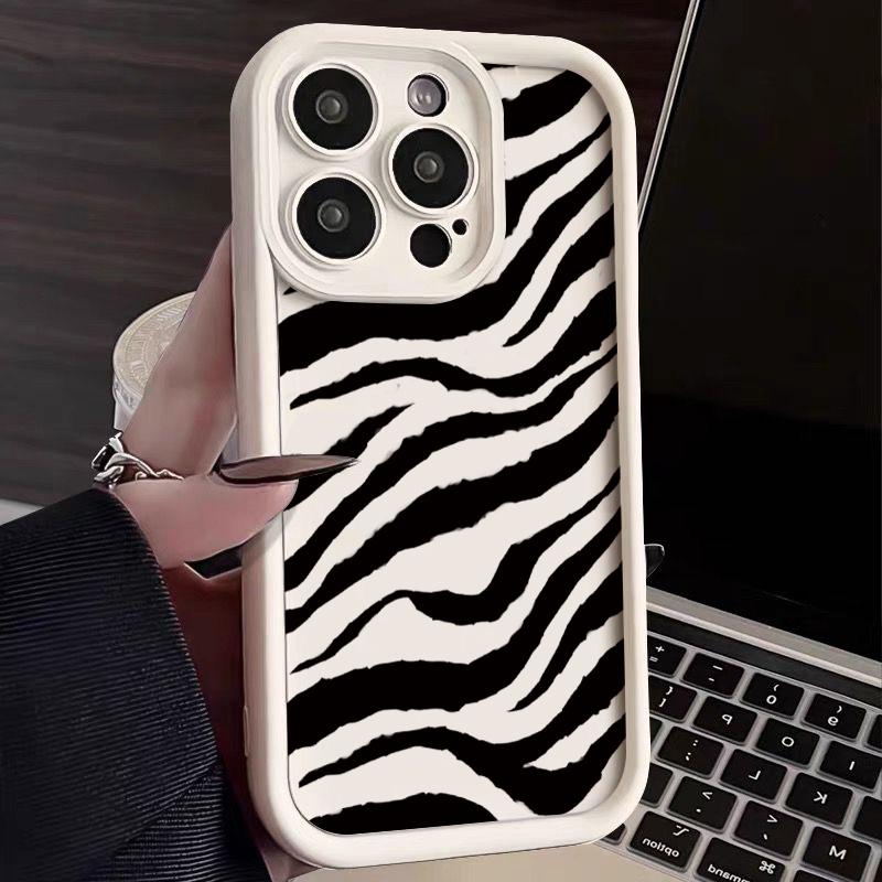 Zebra Striped Pattern Soft Case For iPhone 16 15 14 Pro Max 15 16 Plus 13 12 Pro 11 Candy Color Shockproof Silicone Phone Cover