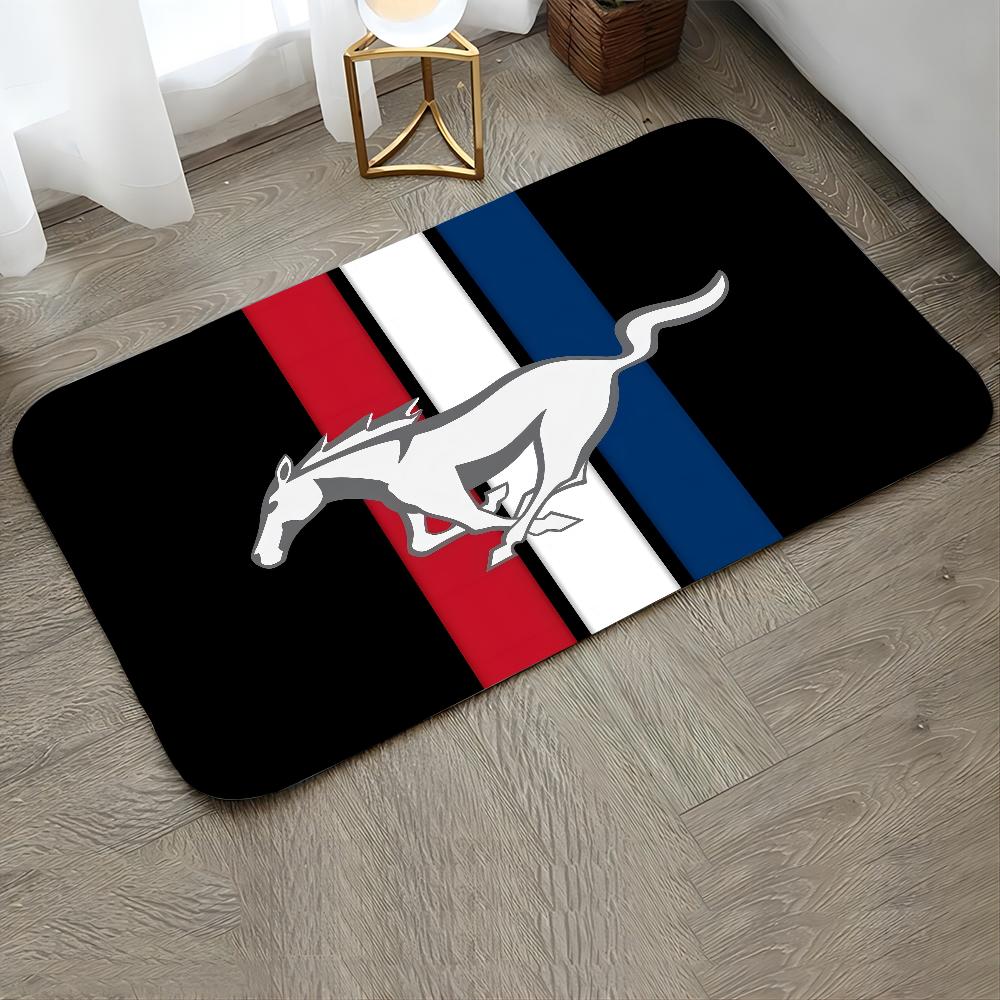 M-Mustang Car Logo Printed Floor Mat Home Bedroom Kitchen Non-slip Floor Rug, Absorbent Anti-fouling Door Mats
