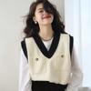 Bahor va Kuz V-boʻyinli Pulover Jilet Ayollar Trikotaj Tank Top Ayollar Qisqa Kuz Yangi Keng Pulover Sviter Ayollar Topi