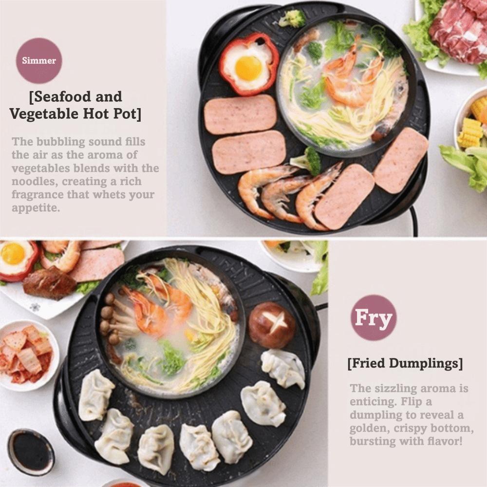 Round Electric Grill Non Stick 2 In 1 Electric Pan Household Barbecue Griddle Grilling