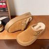 Женские меховые туфли на плоской подошве, замшевые тапочки на платформе, зимние плюшевые хлопковые туфли, шлепанцы с открытой пяткой, тренд 2025 года, Zapatos Mujer