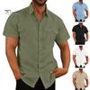 Весна-осень Мужская рубашка с нагрудными карманами Отложной воротник Застежка на пуговицы Короткий рукав Однотонный свободный кардиган Повседневная рубашка