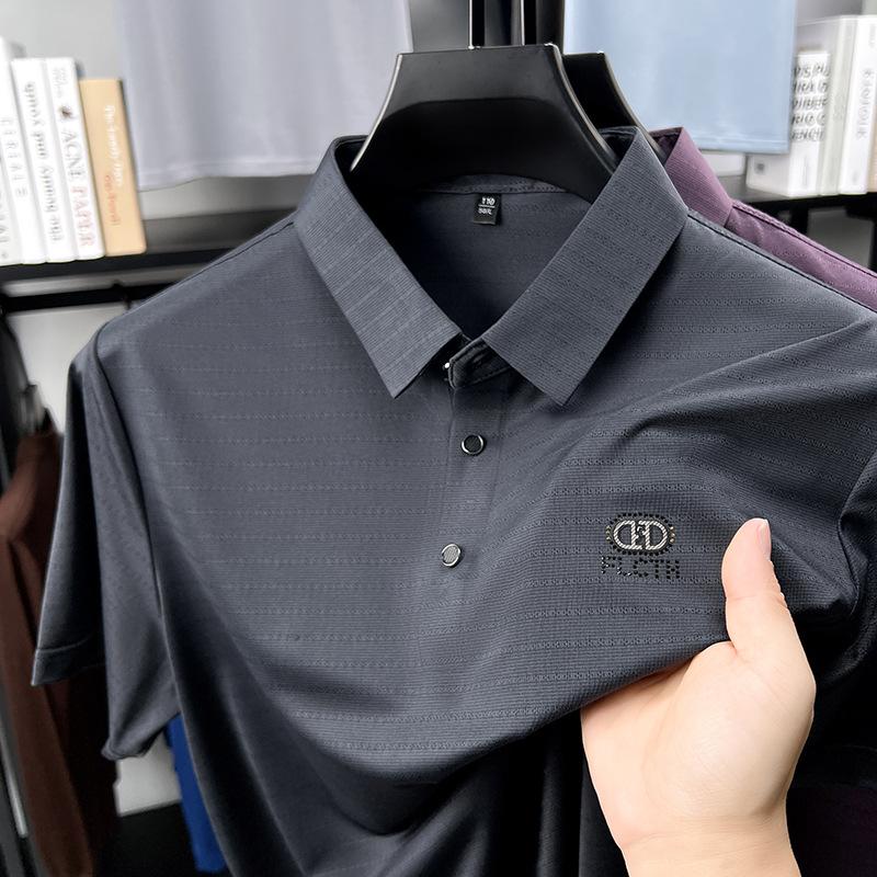 Та же бесшовная рубашка поло с короткими рукавами из ледяного шелка, мужская эластичная и холодная на ощупь, дышащая и отводящая пот футболка, нижняя часть рубашки