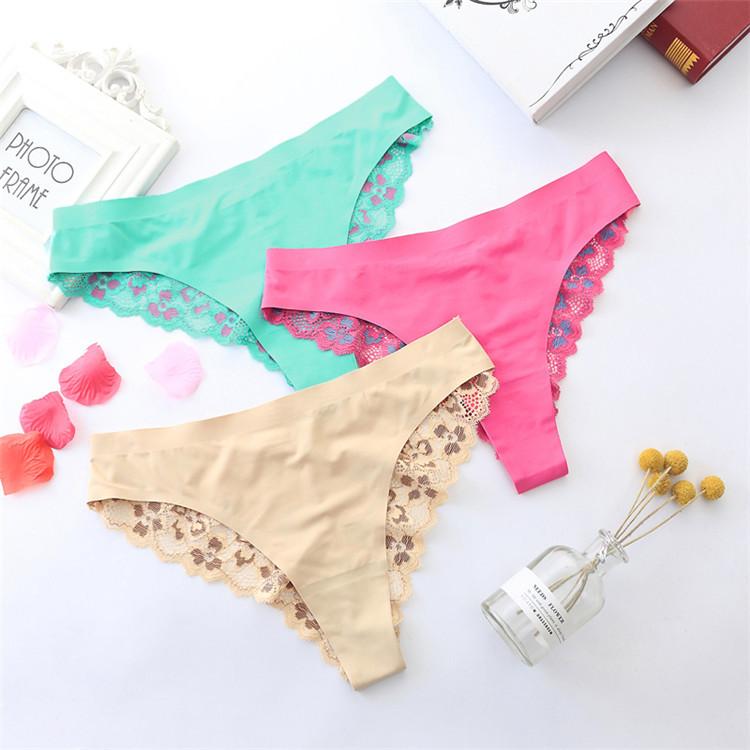 Sexy Printed Panties Women Lace Low-Rise Briefs Breathable Embroidered Underwear Transparent Thong