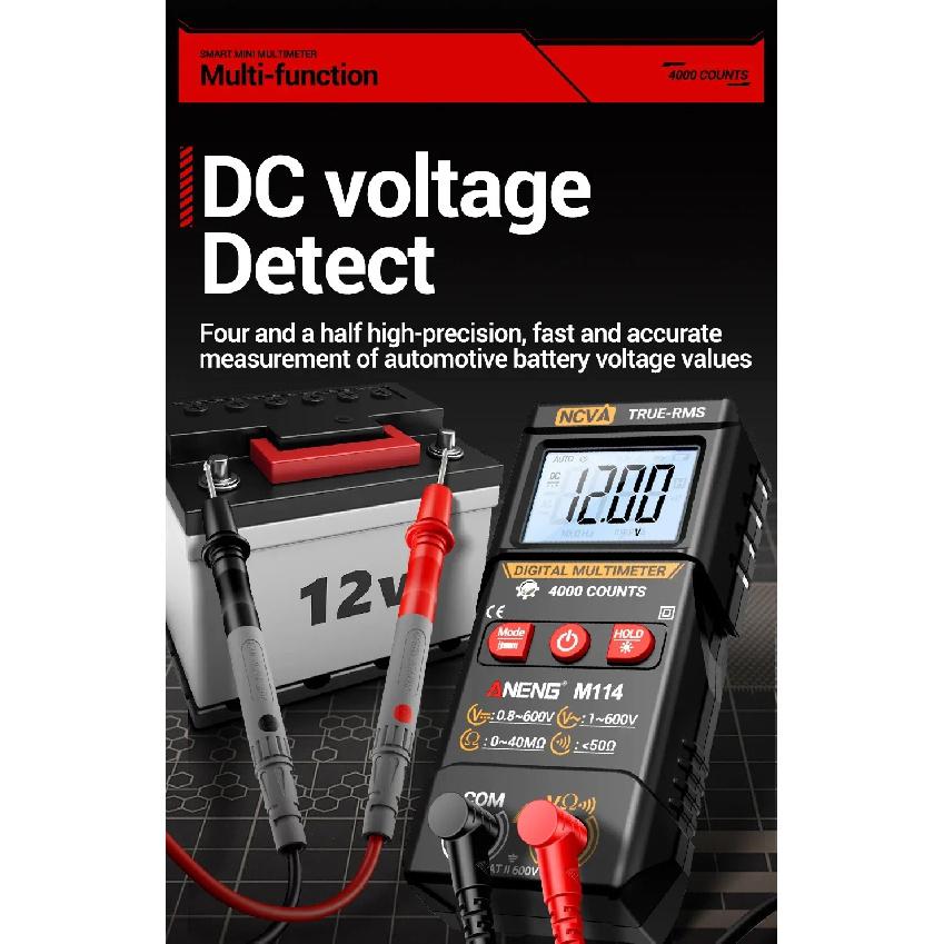 Умный мультиметр ANENG M114 600 В AC/DC Вольтметр 4000 отсчетов NCV Тестер сопротивления с зуммером Удержание данных Автоматическое отключение
