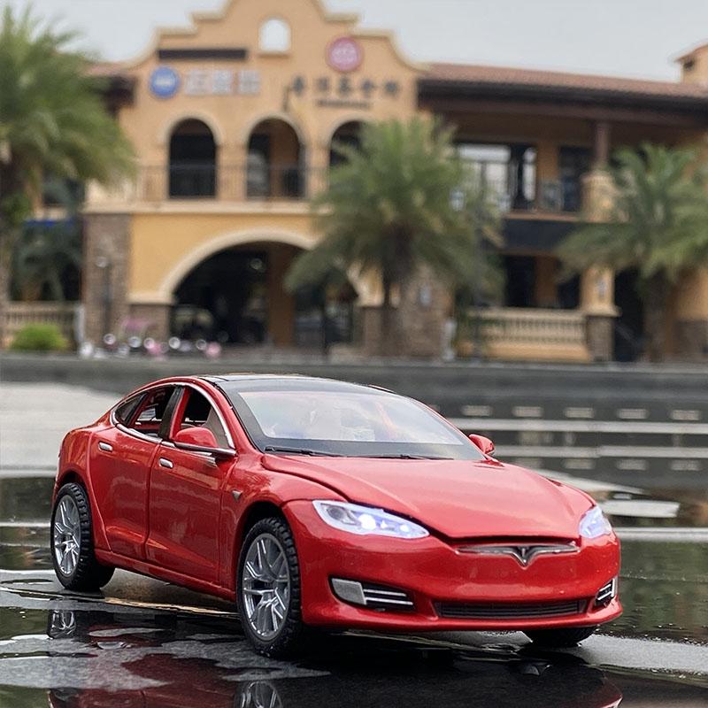 1:32 Tesla Model S Model 3 Alloy Car Model Diecast Metal Toy Car Vehicles Model Simulation Sound Light Collection Gift