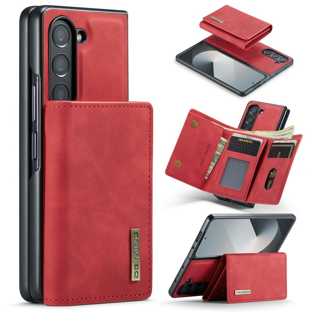 DG.MING M1 Series for Samsung Galaxy Z Fold6 5G Phone Case PU + TPU + PC Back Cover with Magnetic Tri-Fold Wallet Kickstand
