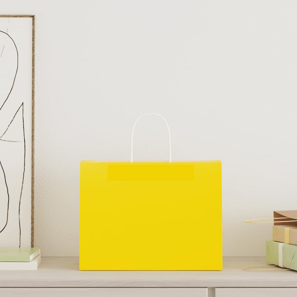Yellow Paper Shopping Bags with Handles 50 pcs 32 x 17 x 25 cm