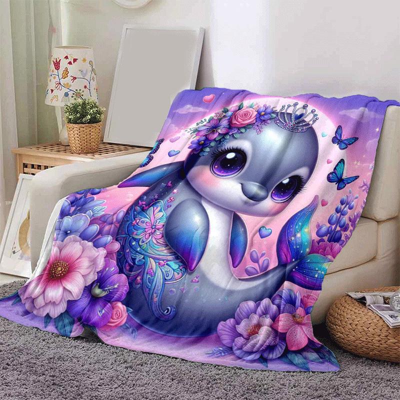 1pc Dolphin Printing Lightweight Flannel Blanket, Comfortable and Warm Blanket, for Camping Sofa Bed and Couch Office, Suitable for Gift Blan