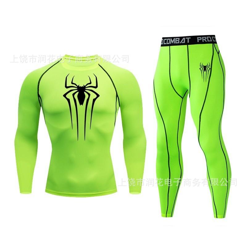 1116 Men's Spider-Man 1D Printed Fitness Suit High Elastic Quick-Drying Long Sleeve Tights Sports Pants Two-piece Set