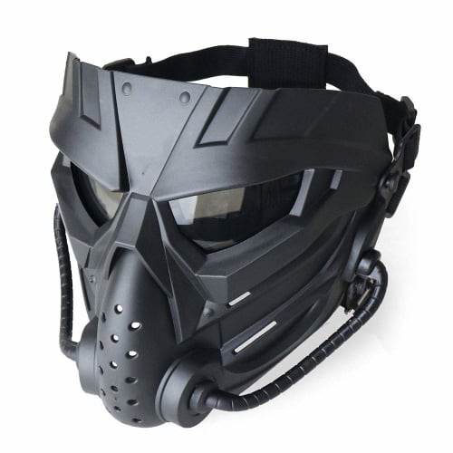 SHENKEL 2-Way Full Face Guard with Anti-Fog Cloth, Compatible with FAST Helmets, Black Lens (Gray), Airsoft, Paintball