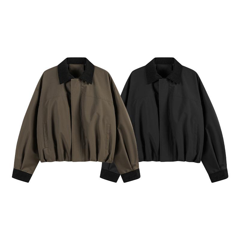 Cross-border European and American style 2026 new spring and autumn tide brand jacket men's loose version lantern wrinkled color matching lapel jacket