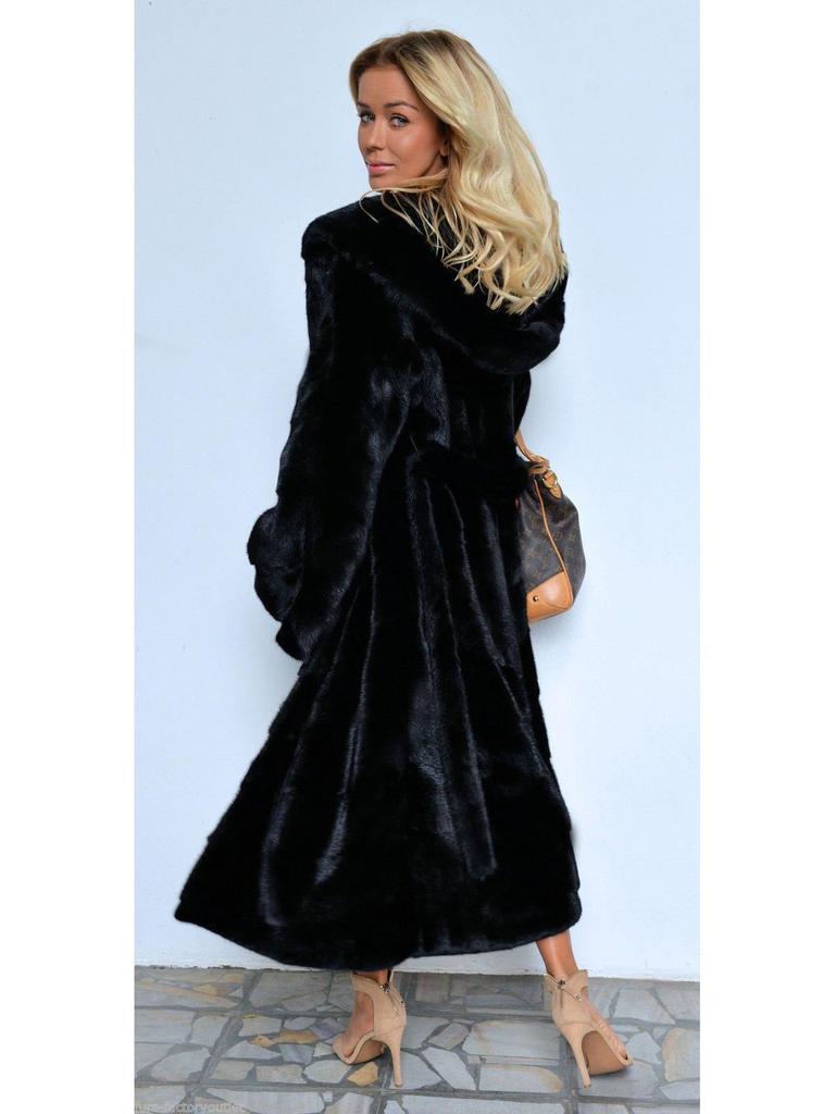 Женское длинное меховое пальто большого размера с подолом-юбкой