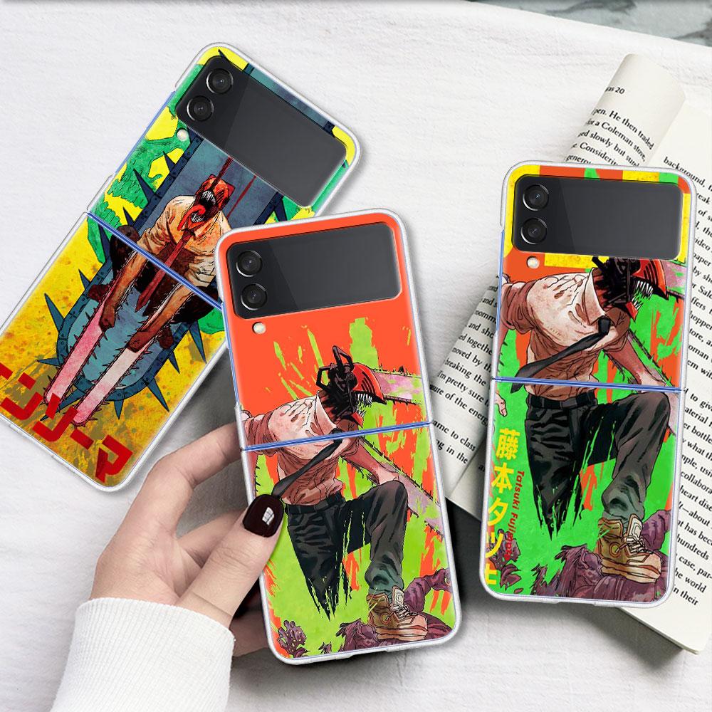 Милый чехол с рисунком человека бензопилы для Samsung Galaxy Z Flip 4 5g, прозрачный жесткий чехол для мобильного телефона Zflip, прозрачный чехол для ПК