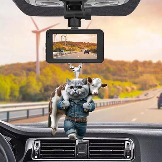 Автомобильный брелок для зеркала заднего вида с ремешком, очаровательный дизайн кошки, подвеска в виде животного