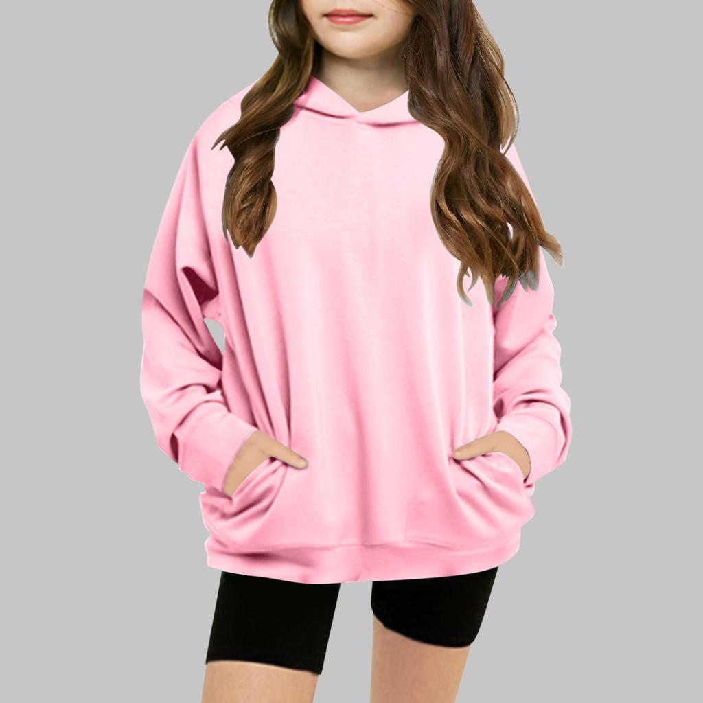 Children's Solid-color Hooded Long-sleeved Girls Sweatshirt