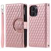 For iPhone 16 Pro Case Zipper Wallet PU Leather Rhombus Grid Phone Cover