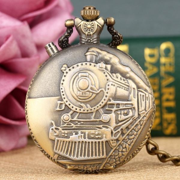 Noctilucent LED Flash Quartz Pocket Watch Unique Bronze/Silver/Gold Steampunk Train Locomotive Engine FOB Luminous Chain Watch Luxury Clock